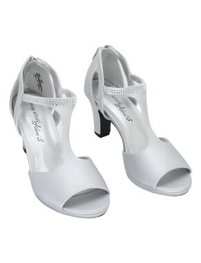 Easy Street Silver Satin Rhinestone T-Strap Dress Sandals Size 8
